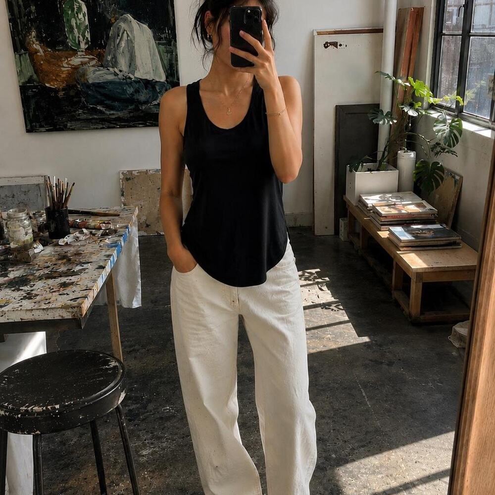 Fifteen Twenty Draped Tank Top Scoop Neck Black M